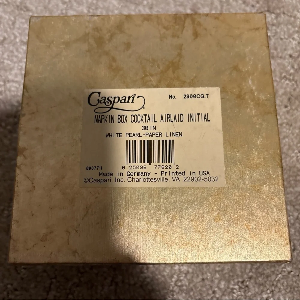 Caspari Napkin Box Cocktail Airlaid Initial J 30 Ct White Pearl Paper Linen